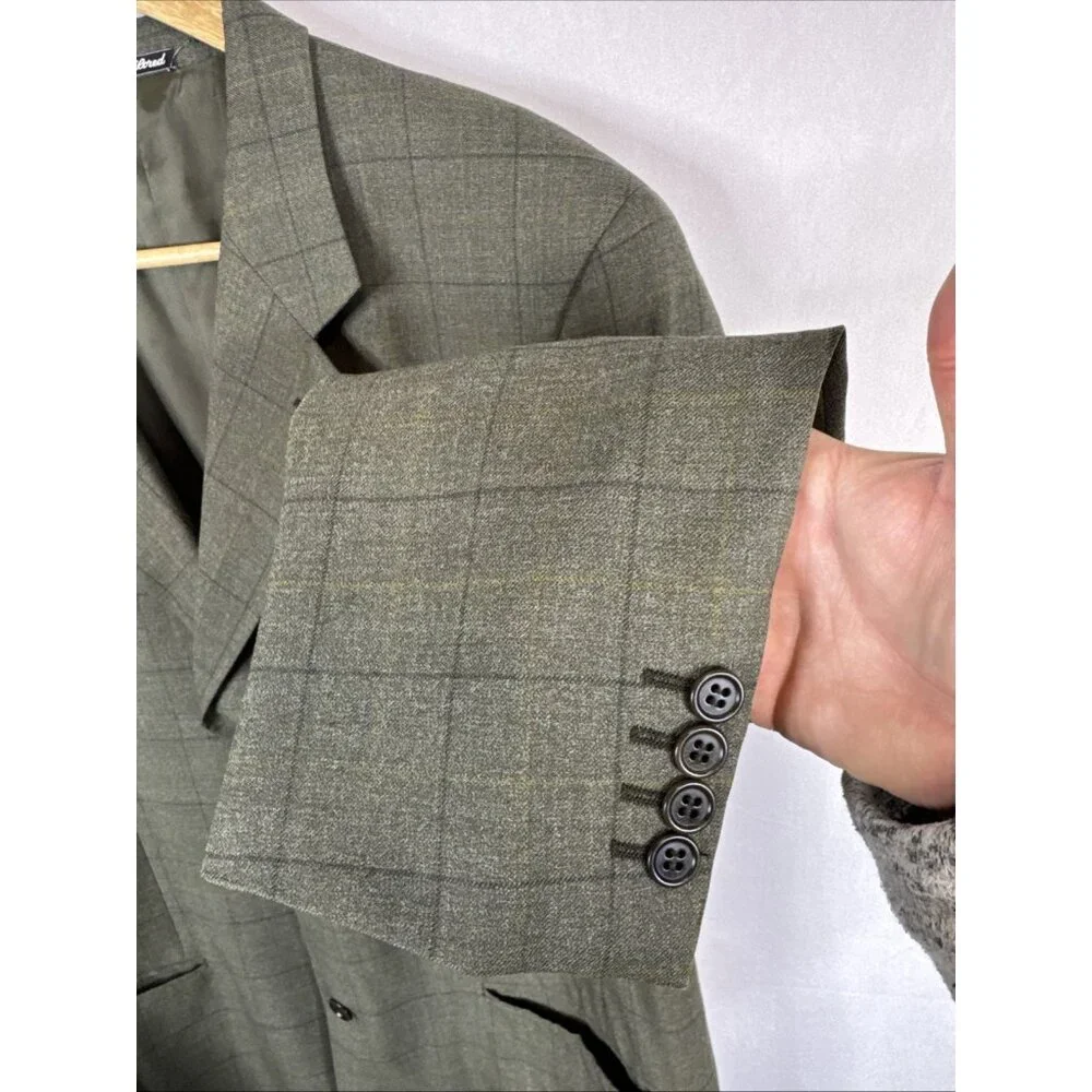 Harry Rosen‎ Carlo Barbera Virgin Wool Blazer Sport Coat Green Plaid 44R